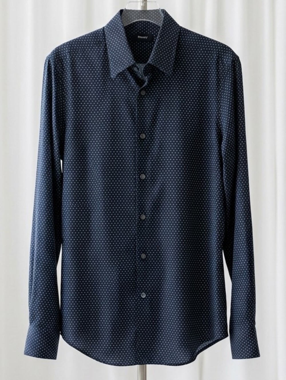 Theory Men's Navy Microdot Long-Sleeve Dress Shirt